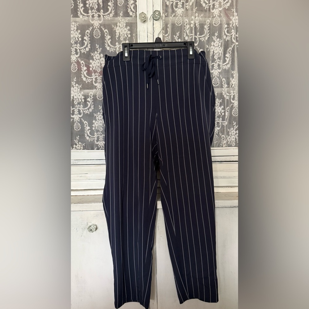 Athleta Blue Straight Leg Pants with Pinstripe Design